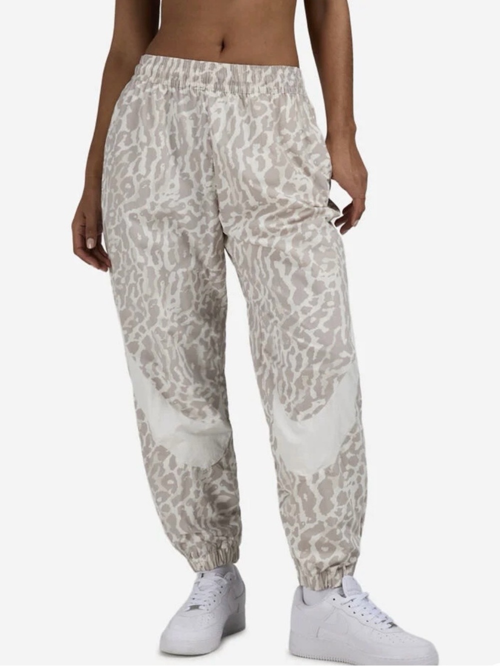 NWT Nike Women's Oversized Animal Print Woven Pants Size M Beige White
